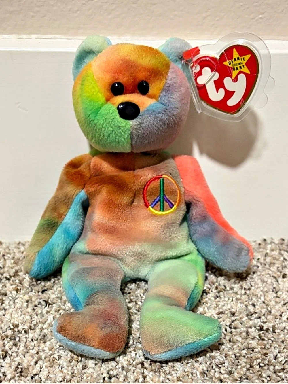 Collection of 3 Beanie Babies bears. Peace Tie Dye, USA and Four Seasons Shangha